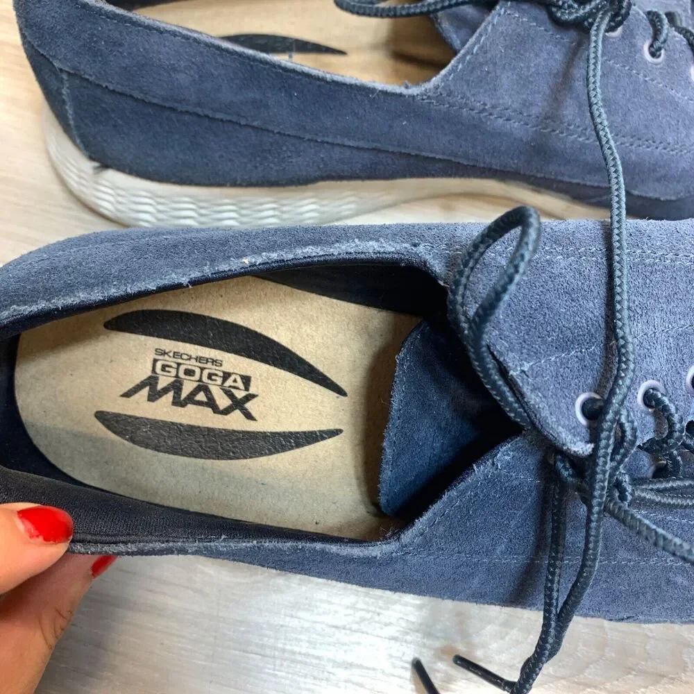 Skechers On The Go Glide Size 12 Mens Boat Shoes Blue Gray Suede Comfort Casual - Picture 7 of 11